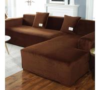 YOPOIY Terciopelo Fundas para Sofa Chaise Longue, Estiramiento Grueso Fundas Sofas Cheslonge Ajustables, Antideslizante Fundas De Sofá Chaise Longue Protector-café-3+2 plazas