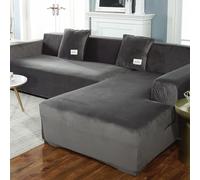 YOPOIY Terciopelo Fundas para Sofa Chaise Longue, Estiramiento Grueso Fundas Sofas Cheslonge Ajustables, Antideslizante Fundas De Sofá Chaise Longue Protector-Gris Oscuro-3+2 plazas