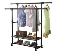 Yopption Perchero, perchero,Barra de ropa de doble barra con altura ajustable longitud más larga rodando ropa colgante con ruedas bloqueables para colgar prendas de vestir