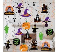 Yoqipati 50 piezas de decoración de techo de Halloween, espirales colgantes, serpentinas de aluminio, fantasma, calabaza, brujas, serpentinas de techo para decoraciones de fiesta de Halloween