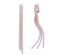 YOQUCOL Pendientes de araña de borla de oro rosa con clip de cristal de circonita cúbica, cadena larga de tres gotas, bohemia, no perforada, para mujeres y niñas, Cristal, circonita