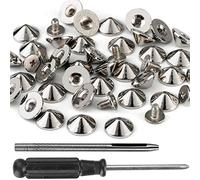 YORANYO 100 Sets Cone Spikes and Studs 4.7MM Height Silver Color 3/16" Bullet Spikes Screw Back Punk Studs and Spikes for Clothing Shoes Leather Craft Belts Bag Rivets with Installation Tools