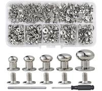 YORANYO 120 juegos de botones de cabeza redonda de varios tamaños para tornillos de cuero Chicago, pinchos y tachuelas, remaches de cuero plateado para reparación, decoración, ropa, zapatos,