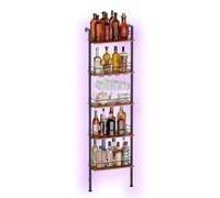 Yorbay 5 Niveles Portabotellas Autoportante con LED: Estilo Industrial con Portalunas y Barandilla - Soporte para Vino Estrecho con Montaje de Pared para Cocina Comedor Bar