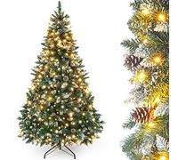 Yorbay Árbol de Navidad Artificial 180cm: con 340 LED Blanco Cálido | Árbol Decorativo con Efecto Nieve - 930 Puntas y Piñas para Decoración Navideña - para Hogar Oficina Tienda