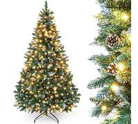 Yorbay árbol de Navidad Artificial con iluminación y Nieve Blanca, árbol de Navidad LED para decoración navideña con piñas Reales, Resistente al Fuego (150 cm)