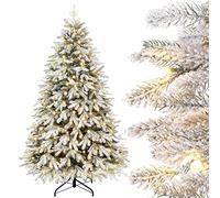 Yorbay Árbol de Navidad Artificial, con Luces Led y Copos de Nieve Decoracion Navideña, Soporte en Metal (150cm)