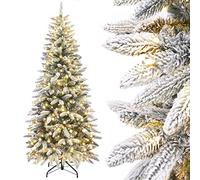 Yorbay Árbol de Navidad Artificial, Slim Estrecho, con Luces Led y Copos de Nieve Decoracion Navideña, Soporte en Metal (180cm)