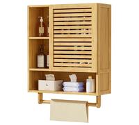 YORBAY Armario de Baño Pared, Armario de Colgar de Bambú con Toallero y Compartimento Abierto, Armario Botiquín de Una Puerta Que Ahorra Espacio para Baño y Cocina, 20 x 56 x 70 cm (Color Bambú)