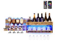 Yorbay Botellero con Luz LED Palet Madera Flameada, Barra de Pared con 4 Dispensadores de Bebidas Botellero de Pared, Vvintage, Regalo