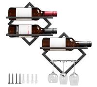 YORBAY Botellero de Pared Metálico con Portavasos: Botellero Vino Decorativo Moderno para 3 Botellas y hasta 6 Copas - Mueble Bar Ahorra Espacio para Salón Bar Cocina