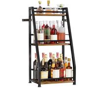 Yorbay Botellero de Suelo de 3 Niveles: Botellero Moderno de Metal y Madera para Vino y Copas - Portabotellas Trapezoidal con Barandilla para Bar Cocina y Comedor