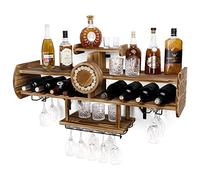 YORBAY Botellero Vino de Madera, Estante de Vino en la Pared, Almacenar Botellas, Estante de exhibición de Vidrio de Vino y Botella de Vino Montado, Ideal para Botellas de Vino, champán, estantería