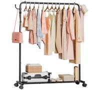 YORBAY Burro Ropa con Ruedas y Altura Ajustable: Resistente Perchero Burro de Metal con Estante para Equipaje - Organizador de Ropa que Ahorra Espacio para Dormitorio Lavadero y Tienda (117,5 cm)