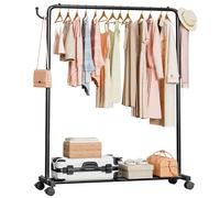 YORBAY Burro Ropa con Ruedas y Altura Ajustable: Resistente Perchero Burro de Metal con Estante para Equipaje - Organizador de Ropa que Ahorra Espacio para Dormitorio Lavadero y Tienda (117 cm)