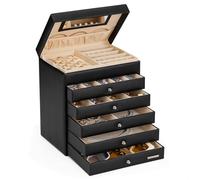 Yorbay Caja de joyas grande con espejo para mujer: 6 niveles y 5 cajones