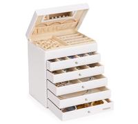 Yorbay Caja de joyas grande con espejo para mujer: 6 niveles y 5 cajones