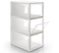 YORBAY Cajas de Zapatos apilable, Paquete de 3, Transparente Plástica，Grande Organizador de Cajas de Almacenamiento de Zapatos Blanco reutilizable
