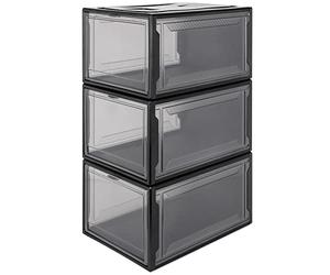 YORBAY Cajas de Zapatos apilable, Paquete de 3, Transparente Plástica，Organizador de Cajas de Almacenamiento de Zapatos Negro