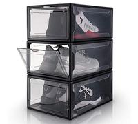YORBAY Cajas de Zapatos Transparente Plástico Negro, 3 set apilables y plegables, Organización de Hogar, Oficina