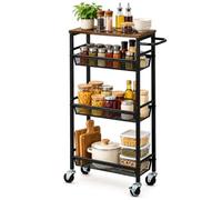 Yorbay Carrito Estrecho con Asa para Cocina: 18 cm - Espacios Reducidos | Carro de Almacenamiento 4 Niveles para Objetos de Varias Alturas - Estructura Metálica con Tablero de Madera - Carga 40 kg