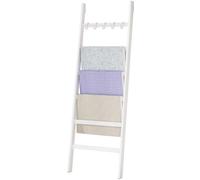 Yorbay Escalera Toallero 6 Barras: 170 x 60 cm con 5 Ganchos S | Escalera de Bambú con 2 Correas de Seguridad - Toallero Decorativo para Toallas y Ropa - Baño Dormitorio (Blanco)
