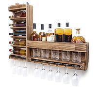 YORBAY Estante de Vino de Madera Montado en la Pared, Almacenar Botellas, Exhibidor de Vidrio, Ideal para champán, Color Marrón