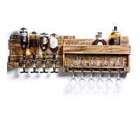 YORBAY Estante de Vino de Madera para Pared: 4 Dispensadores de Bebidas | Bar de Pared Vintage con 6 Portacopas - Almacenamiento de Vino para Bar Cocina y Comedor - sin Luz LED