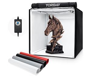 Yorbay Estudio Fotográfico Portátil 40 x 40 x 40cm CRI 95+ Caja de luz LED Cubo de Luz Fotografía Profesional Carpa de Luz Incl. 4 Láminas de Fondo de PVC (Negro, Blanco, Gris, Rojo) Reutilizables