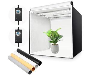 Yorbay Estudio fotográfico portátil 60x60x60cm, 2 Tiras de LED Luz Regulable 192 LED, con Bolsa de Transporte y 4 Fondos Negro/Blanco/Blanco cálido/Gris Reutilizable