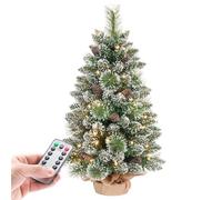 Yorbay Mini árbol de Navidad con Iluminación LED y Nieve Blanca, 70 cm, con Punta de Estrella y Piñas de Pino Auténticas, para Decoración de Navidad, Adviento (70 cm con Mando a Distancia)