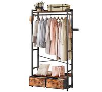 Yorbay Perchero abierto de metal y madera: Armario abierto con barra para ropa y 2 cajones - Perchero resistente de gran capacidad para dormitorio, sala de estar, estilo vintage