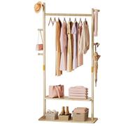 YORBAY Perchero de madera de pie: Burro Ropa con 2 estantes, 5 ganchos y 1 barra, ideal para guardar ropa, sombreros, chaquetas y bolsos, ideal para sala de estar Recibidor Dormitorio