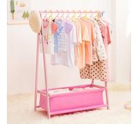 Yorbay Perchero para Ropa de Niños con Caja de Almacenaje, Perchero para Vestir, Perchero para Ropa de Niños con Varillas para Colgar, Pequeño y Plegable, Bambú