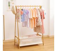 Yorbay Perchero para Ropa de Niños con Caja de Almacenaje, Perchero para Vestir, Perchero para Ropa de Niños con Varillas para Colgar, Pequeño y Plegable, Bambú