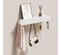 Yorbay Perchero Pared Ganchos Ocultos: 6 ganchos para ropa | Cuerpo metálico de 42 cm con estante - Entrada salón dormitorio - Perchero moderno sencillo (Blanco)