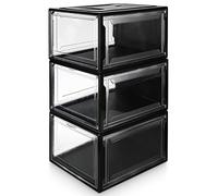 YORBAY Scatola per Scarpe, set di 3, Organizer per Scarpe Impilabile, Scatola di Plastica Con Sportello Super Trasparente, vano per scarpe, 37 x 25,5 x 20 cm, per scarpe fino alla taglia 48, Nero