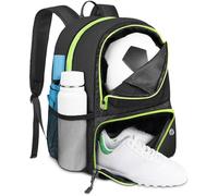 YOREPEK Mochila Futbol con Zapatillero, Mochila Deporte Hombre y Mujere Ligera Impermeable Multifuncional Multideporte Transpirable para Escolares, Baloncesto, Voleibol, Gym, Futbol, Tenis, Negro