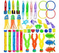 YORFULL Juguetes de Buceo Niños, 42 Piezas, Juguetes de Piscina Subacuáticos con Anillos de Buceo, Torpedos y Algas para Niños de 5 a 12 Años, Juego de Juguetes de Buceo con Bolsa de Almacenamiento