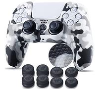 Yorha 1 Funda de Goma de Silicona con impresión Tachonada para Mando Dualsense de PS5 (Camuflaje Blanco) con empuñaduras Pro para el Pulgar x 10