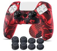 Yorha 1 Funda de Goma de Silicona con impresión Tachonada para Mando Dualsense de PS5 (Rojo) con empuñaduras Pro para el Pulgar x 10