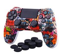 Yorha 1 Funda de Silicona con Estampado de Camuflaje para PS4/Slim/Pro Controller (Skull Graffiti) con empuñaduras Pro para el Pulgar x 8