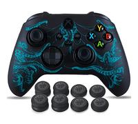 YoRHa 1 funda de silicona tallada con láser para mando de Xbox Series S/X (verde Cthulhu) con empuñaduras profesionales para pulgar x 8