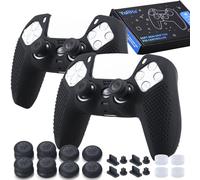 YoRHa 2 fundas de silicona para mando de PS5 (negro), con empuñaduras para el pulgar, 8 enchufes, 4 protectores anólogos