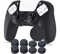 YoRHa Agarre Textura Silicona Piel Skin para Mando PS5 x 1 (Negro) con Agarres para el Pulgar Thumb Grips x 8