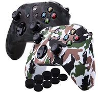 YoRHa Agua Transferir Impresión Camuflaje Silicona Cubrir la Piel Caso para Xbox One X/One S Controlador [Después del Modelo 8.2016] x 1 (Gris&Blanco) con empuñaduras Pro x 8