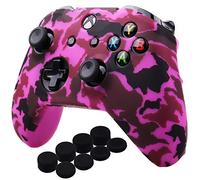 YoRHa Agua Transferir Impresión Camuflaje Silicona Cubrir la Piel Caso para Xbox One X/One S Mando x 1 (Rosa Oscuro) con empuñaduras Pro x 8