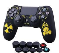 YoRHa Grabado Láser Silicona Caso Piel Fundas Protectores Cubierta para PS4/slim/Pro Dualshock 4 Mando x 1 (Radiación) con Los Puños Pulgar Thumb Gripsx 10