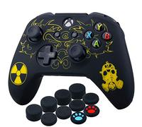 YoRHa Grabado Láser Silicona Caso Piel Fundas Protectores Cubierta para Xbox One S/X 4 Mando x 1 (Radiación) con Los Puños Pulgar Thumb Gripsx 10