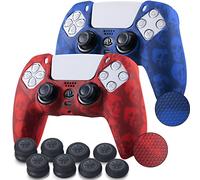 YoRHa Grip Texture - Funda de silicona para controlador PS5 (calaveras rojas y azules) con empuñaduras profesionales para el pulgar x 8